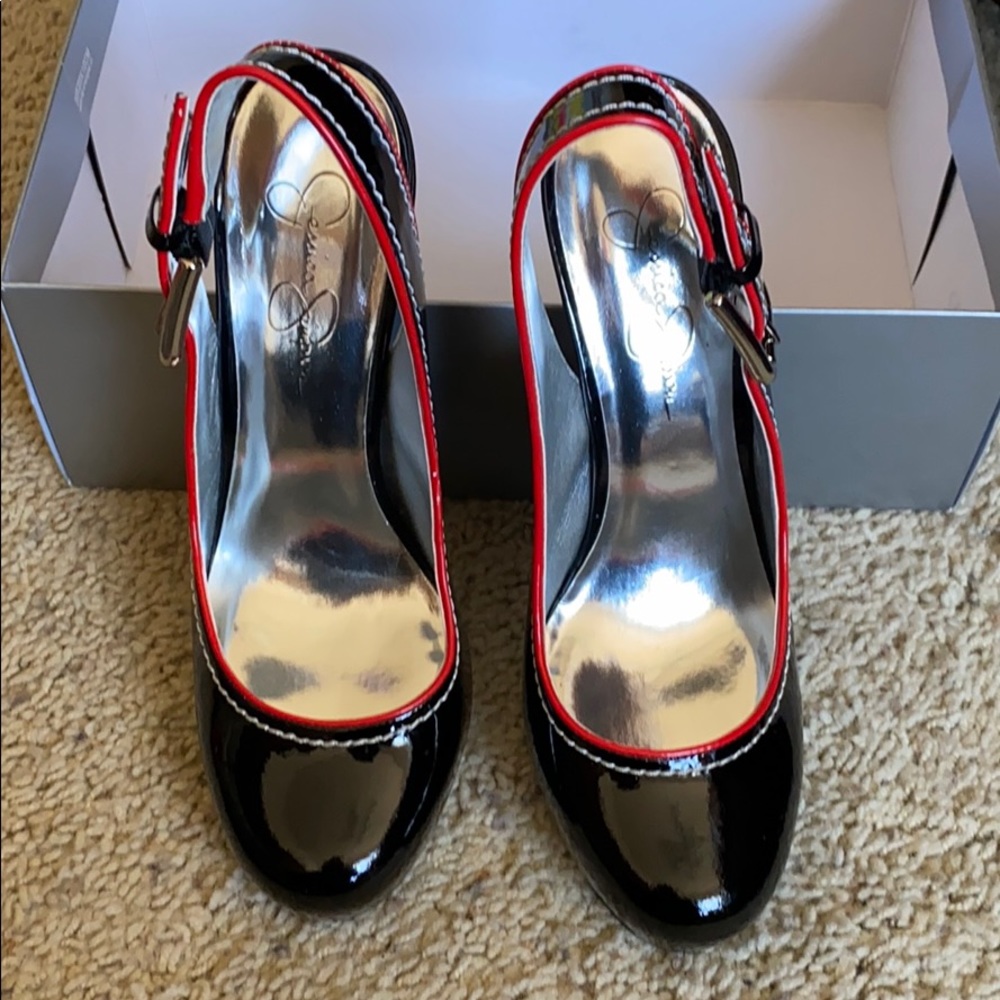 Jessica Simpson black leather sling back heel